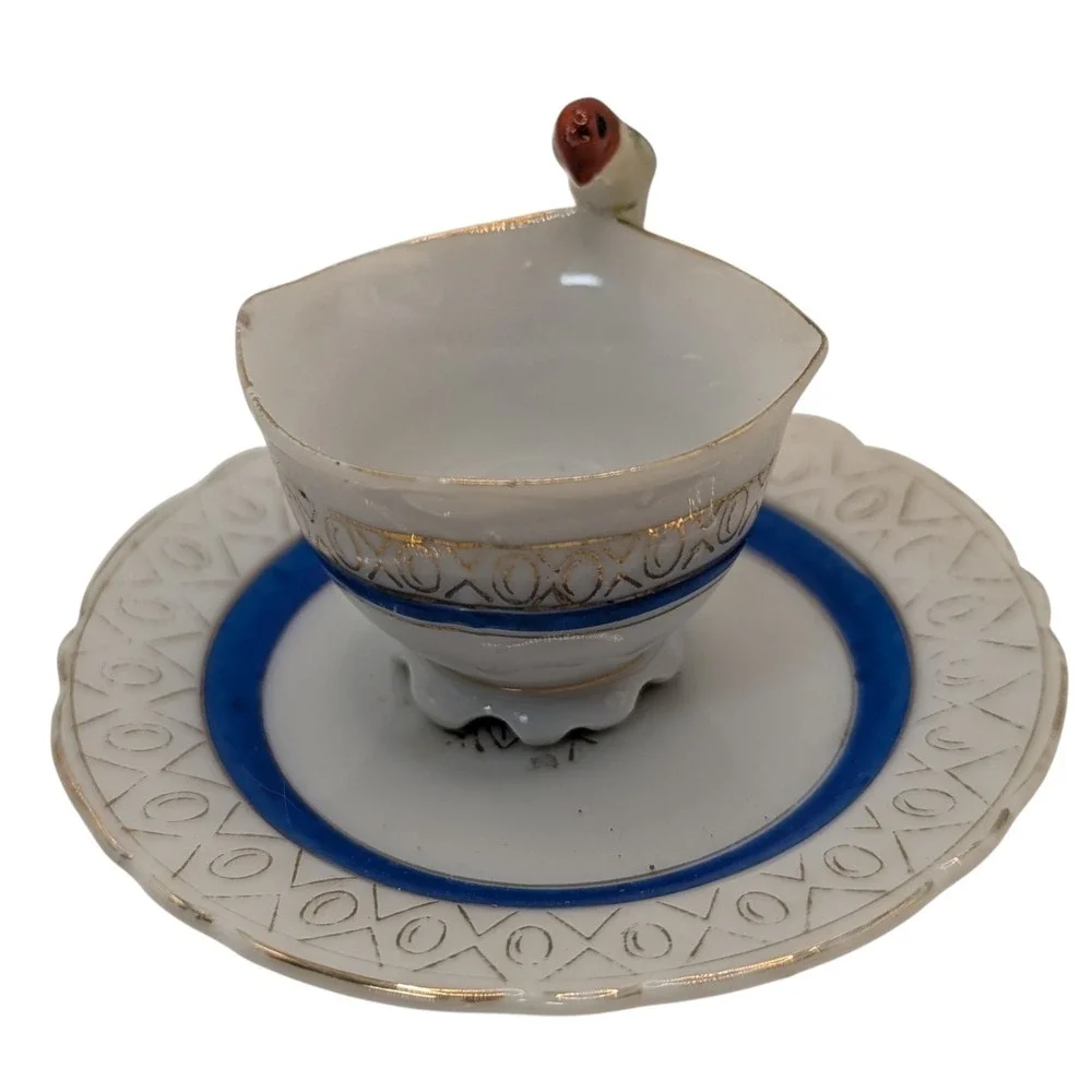 Vintage Demitasse Cup and Saucer Bird on‎ Handle Mid Century Modern Japan SEE